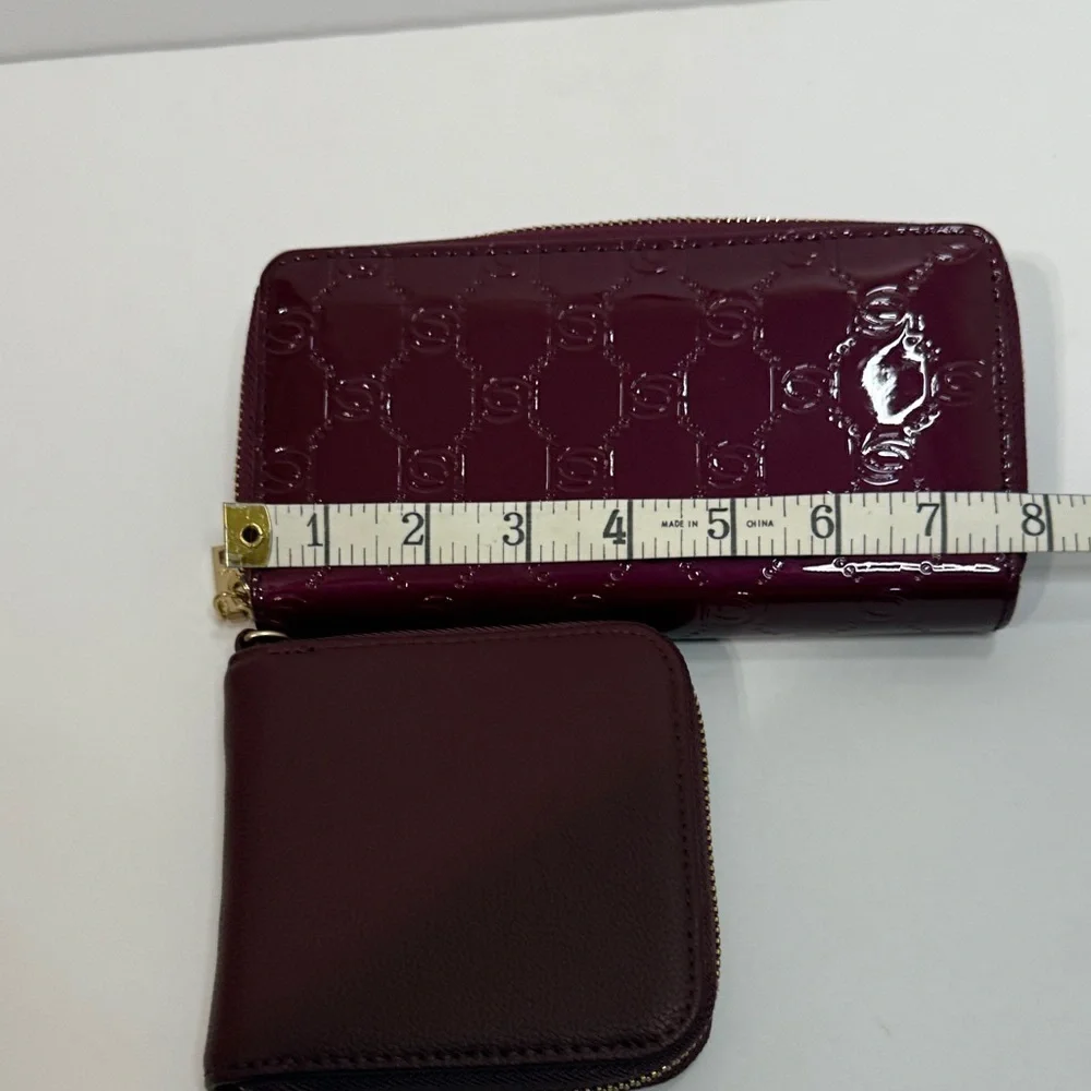 Bebe Maroon Wallet Duo with Gold Accents